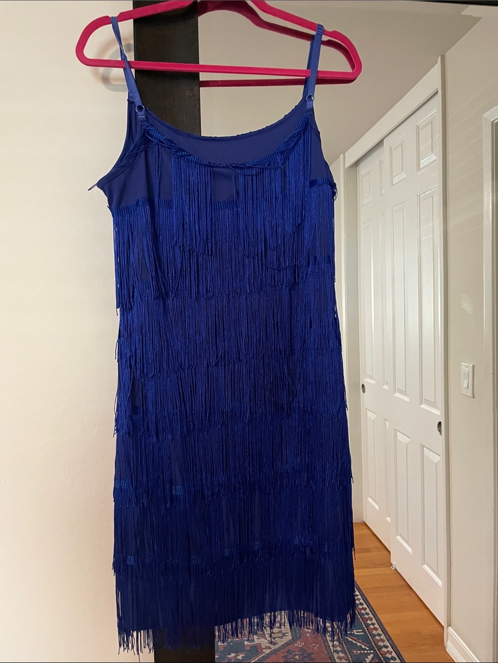 Blue Fringe Mini Dress - Spaghetti Strap Cocktail Dress - Picture 5 of 5